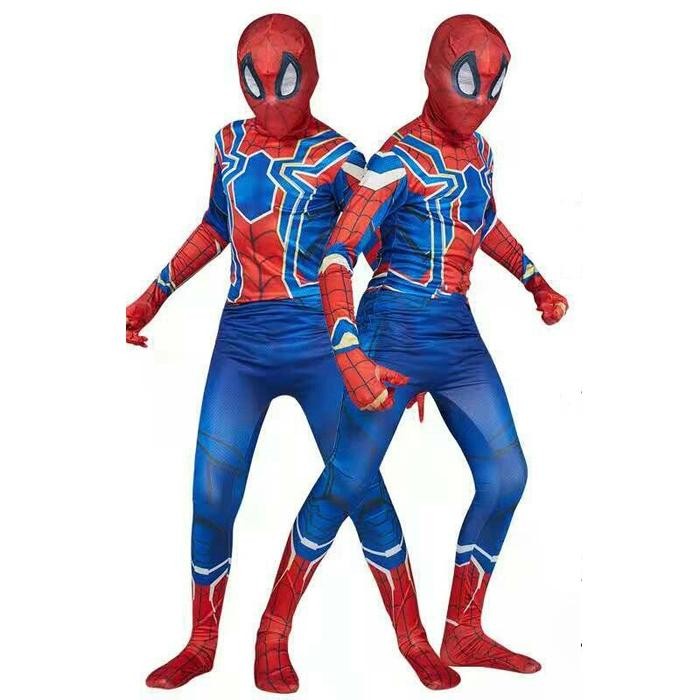ASLI KOSTUM SPIDERMAN 02 Merah Biru Baju Cosplay SUPERHERO Anak + Topeng READY STOCK