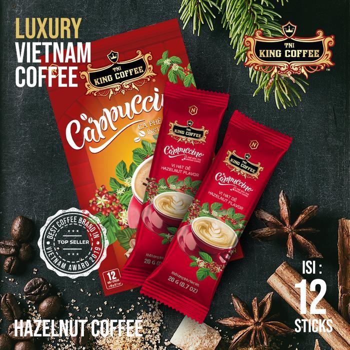 

Ready- 12 Pcs - King Coffee Cappuccino Hazelnut Flavor Instant Ground Coffee Kopi Vietnam Trung