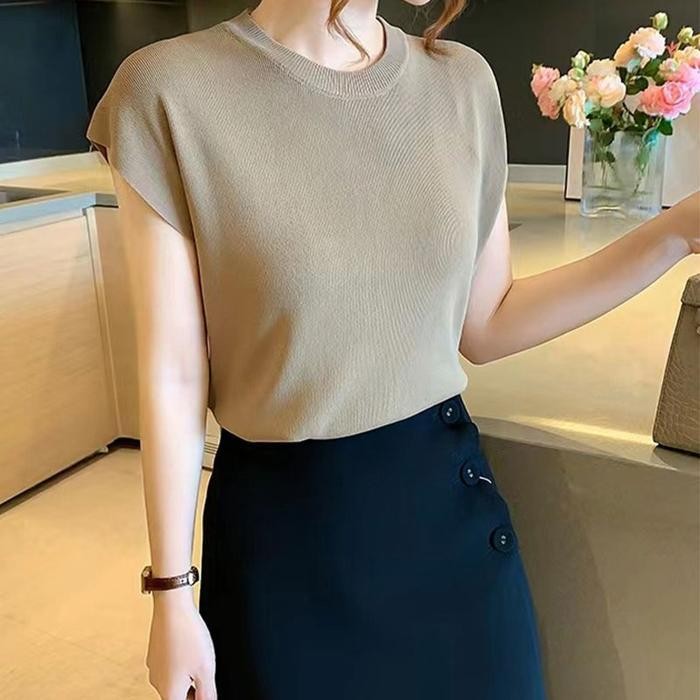 (Expert) Lady.luxee BJ1629 Baju Atasan Inner Rajut Knitwear Blouse Tanpa Lengan Manset Buntung