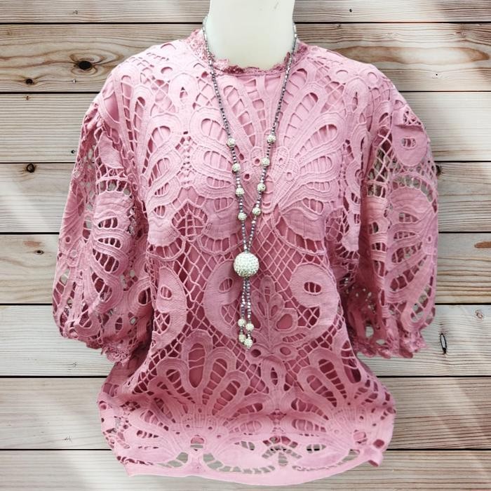 (Expert) D 77881 atasan wanita lengan panjang / blouse brukat cewe terbaru / blus jumbo brokat