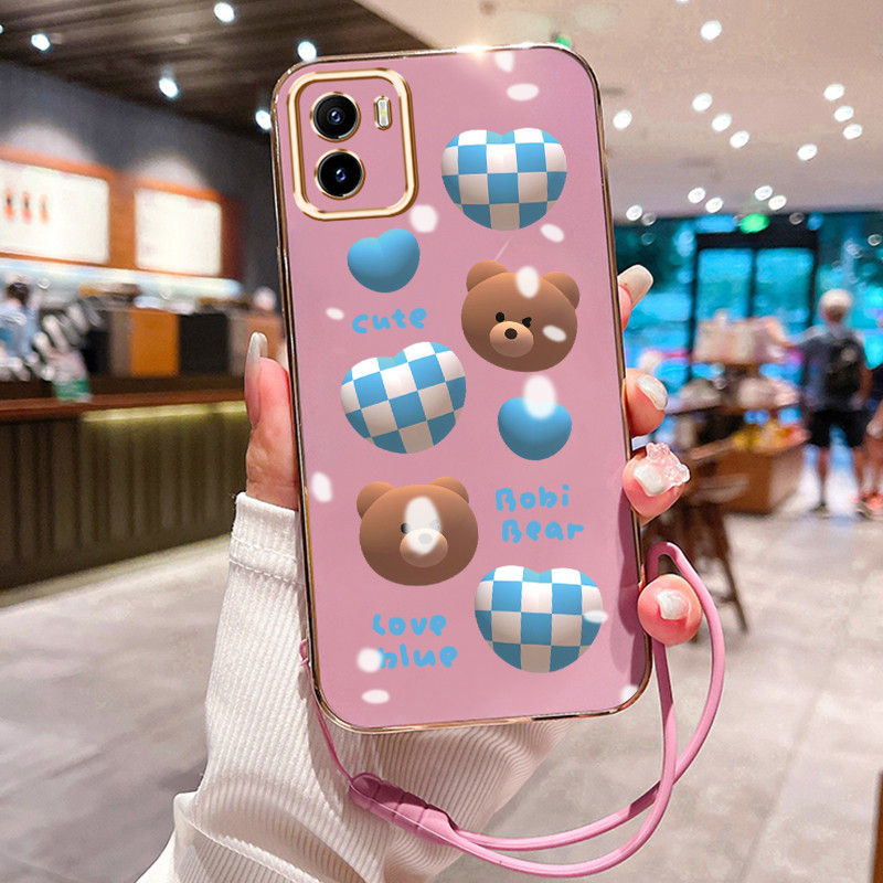 Casing Hp Untuk VIVO Y15S Y15A Y01 Case Casing Beruang Cinta HP Cesing Silikon Softcase disepuh tali