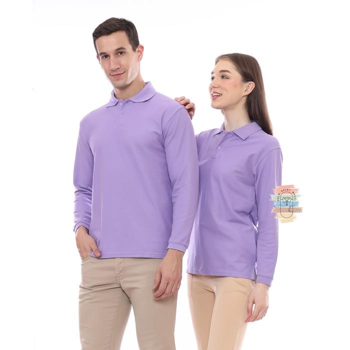 87Q5 Kaos Polo Shirt Unisex Panjang Lilac Ungu Muda Uk M, L, Xl, Xxl