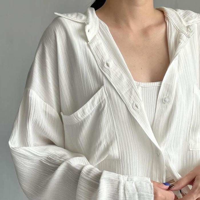 87Q5 Sivali Lyla Top - Loose Oversize Shirt Baju Panjang Rayon Wanita Atasan Crinkle