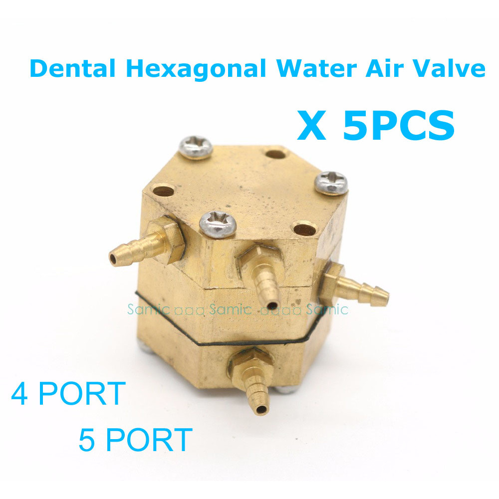 5Pcs Dental Chair Unit Single Air Control Valve 3Mm Copper Dental Hexagonal Water Air Valve 3Mm