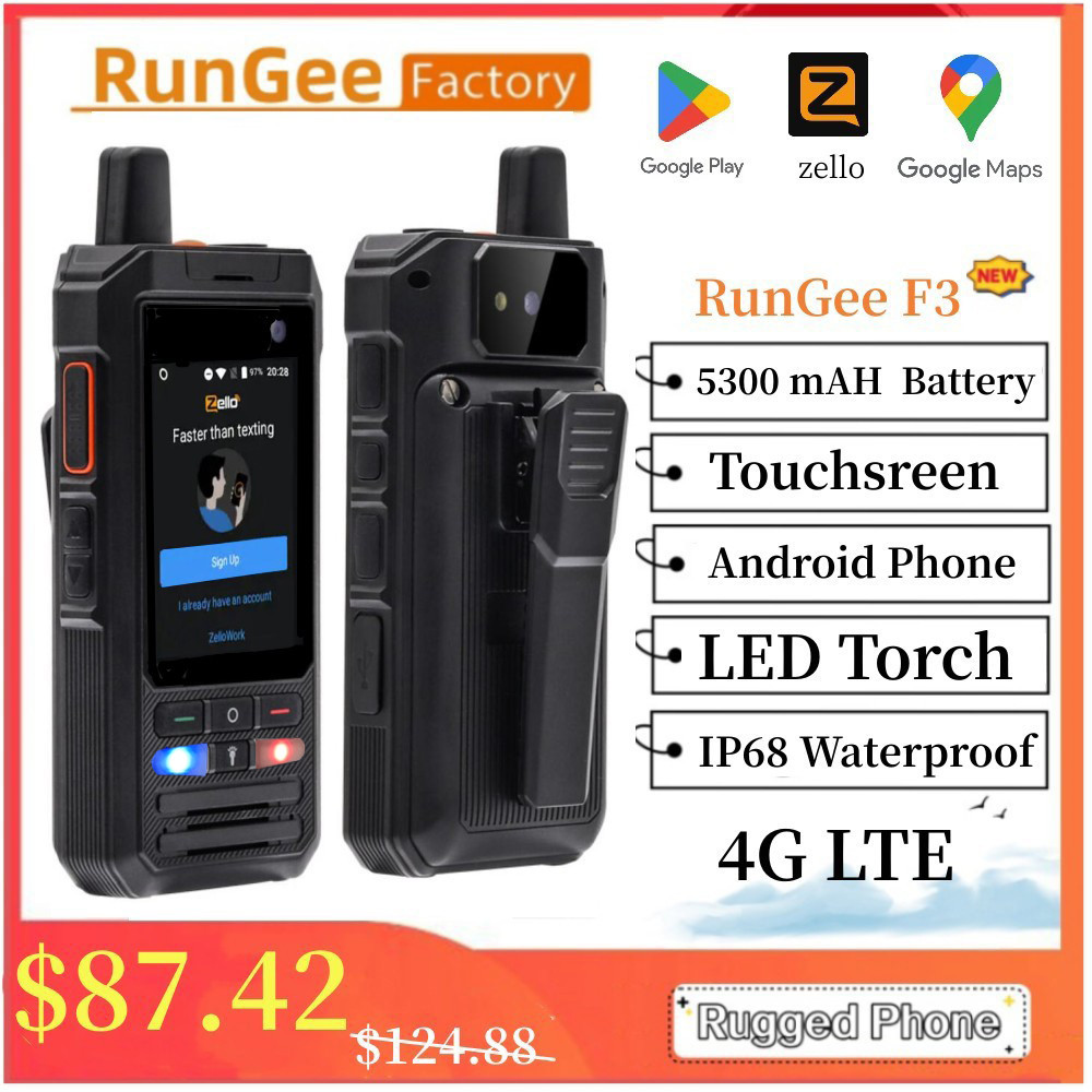 5300mah Rungee F3 PTT POC Walkie Talkie 4G LTE CellPhone 1GB 8GB GPS