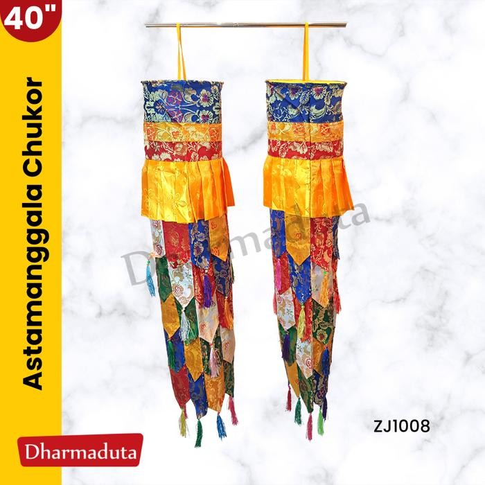 Chukor Gantungan Bulat Hiasan Altar Buddha Kain Tibet 100cm 2pc Set