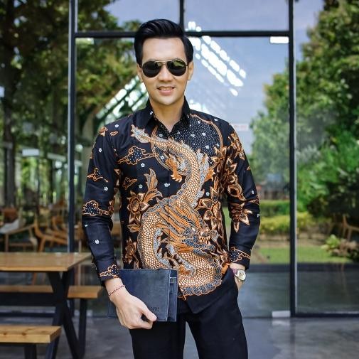 Batik Gandhi Slim-fitting Katun Hitam Baju Bunga Formal Motif Pria Pendek Panjang Distro Cowok Hem
