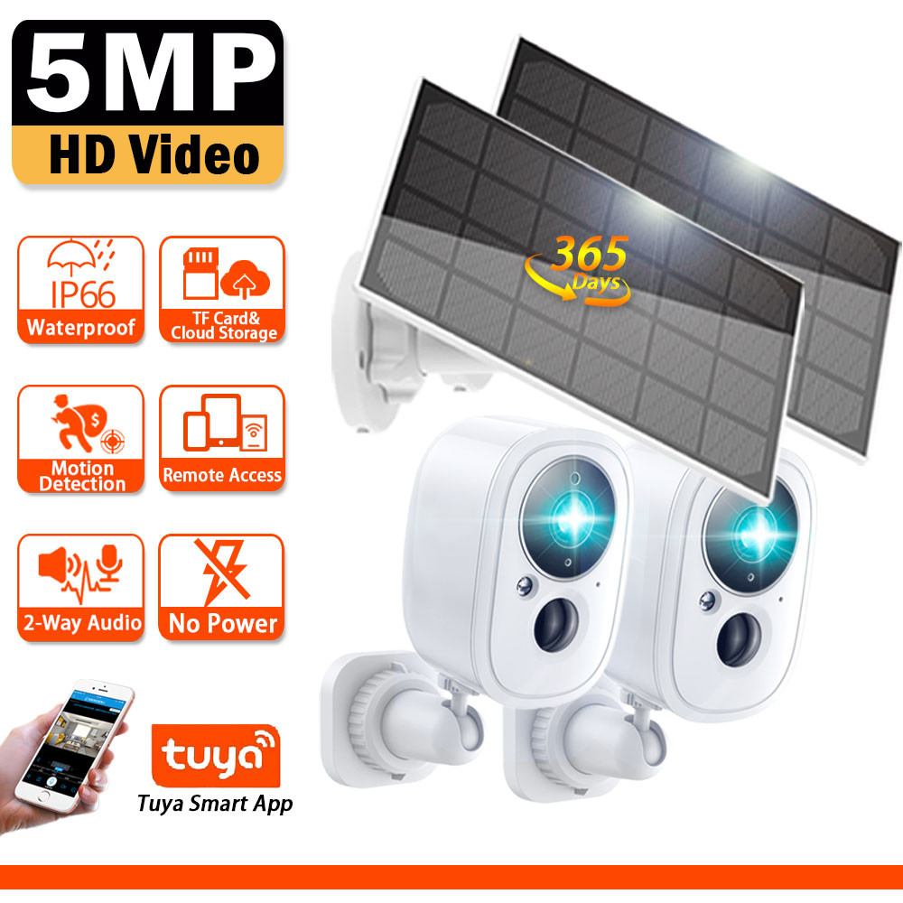 WIFI Battery Camera 5MP CCTV Powered IP Cam Solar Panels Outdoor