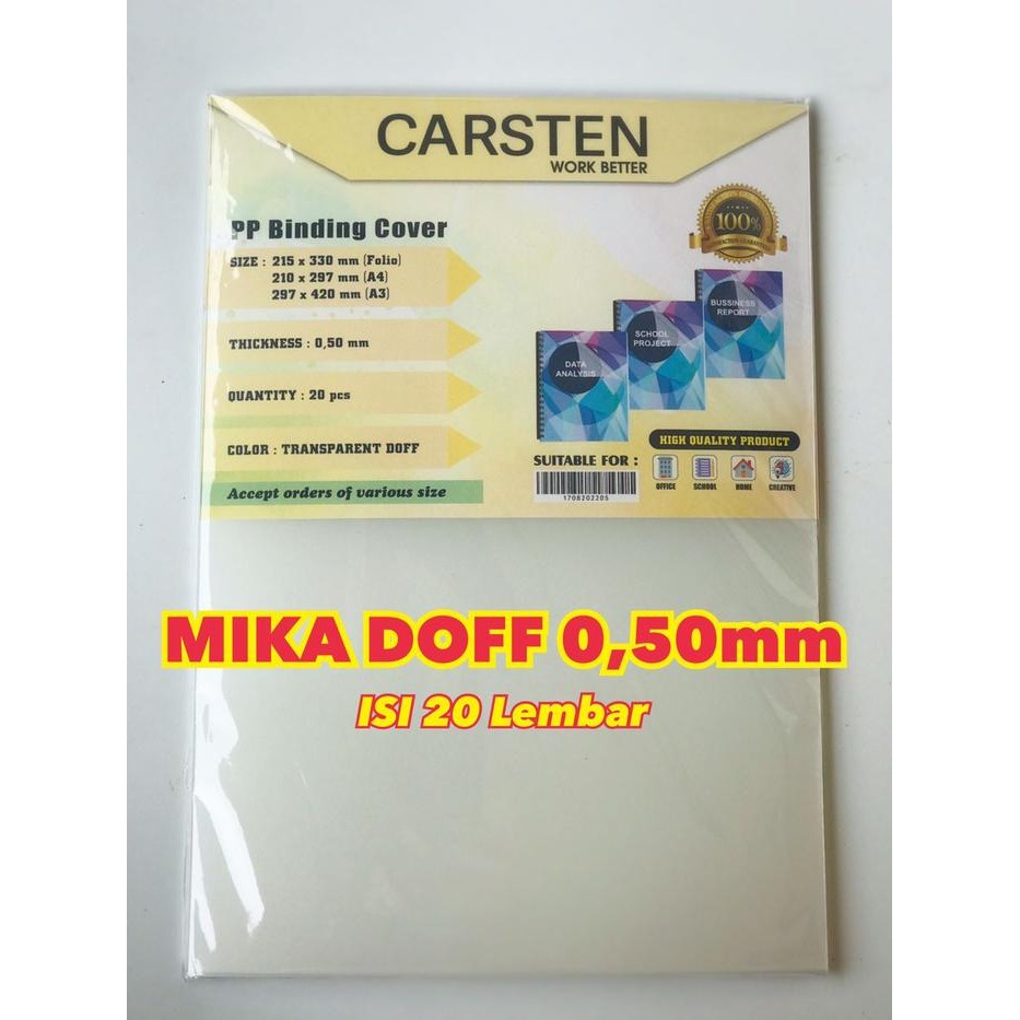 

Cover mika jilid Doff atau PP pasir 0.50mm A4 isi 20 lembar