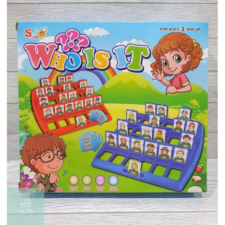 MAINAN KELUARGA BOARD GAME WHO IS IT TEBAK GAMBAR ORANG KARTU KOTAK GAMES KODE 388