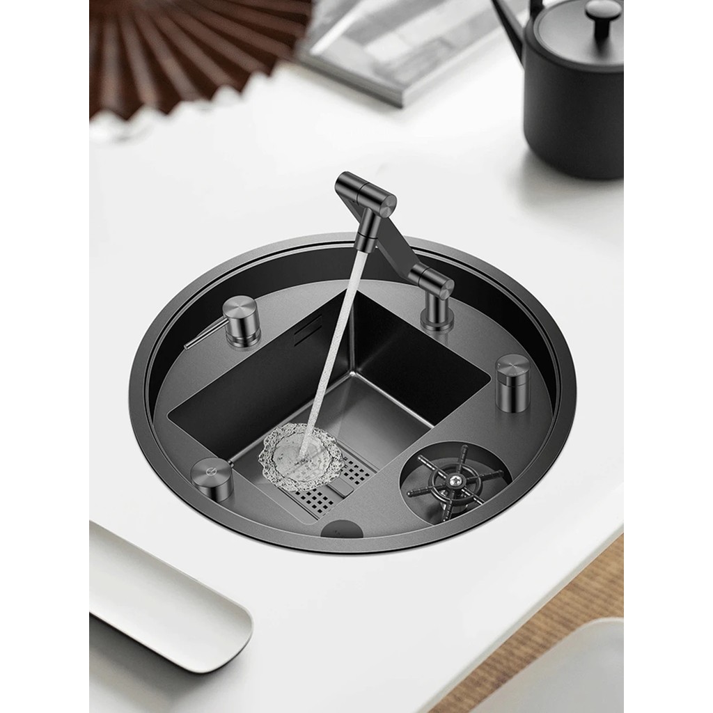 Kitchen Sink Round Hidden 304 SUS Pullout Hot Cold Pullout Folding Faucet Water Tap Kitchen Accessor