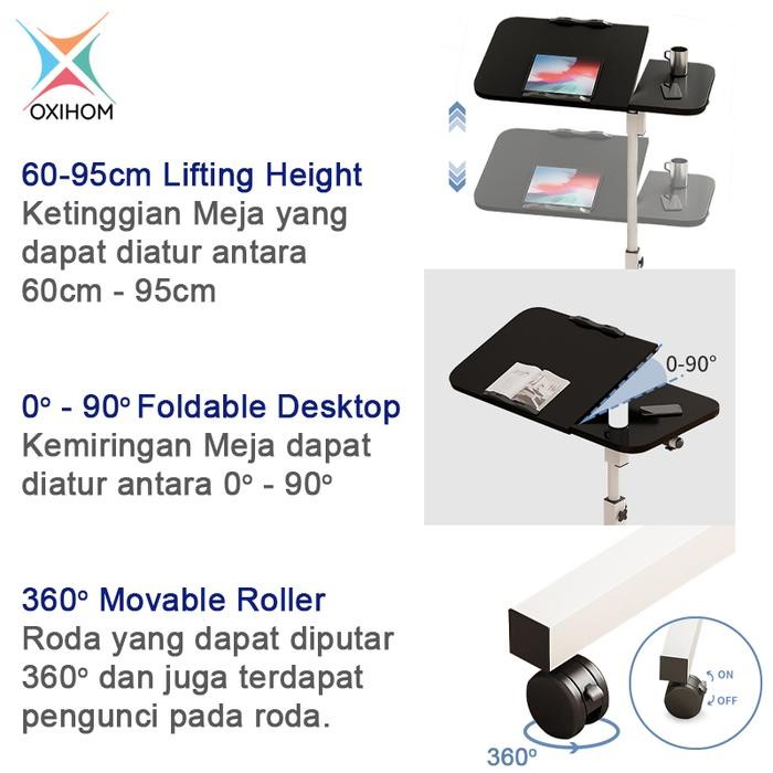 

Oxihom Meja Laptop Meja Makan Ranjang Meja Belajar Kerja Portable Roda Besi Kayu Furniture