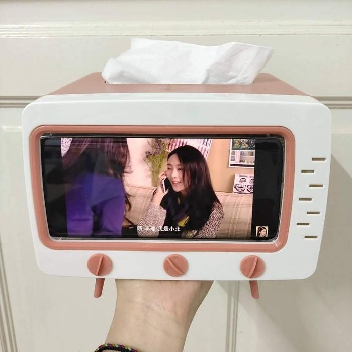 PREMIUM Kotak Tisu Bentuk TV Phone Holder - Retro Vintage TV Tissue Box Dispenser Storage - Tempat