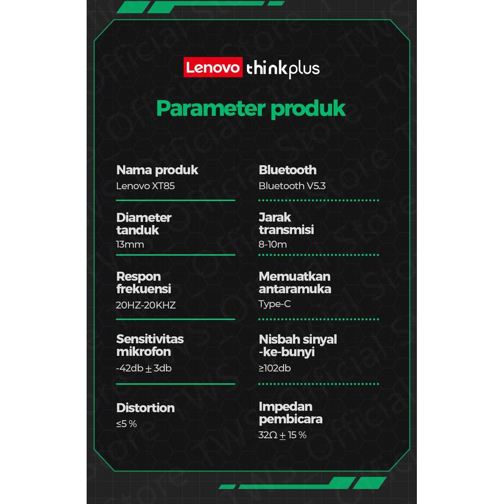 LENOVO XT85 WIRELESS BLUETOOTH GAMING EARPHONES HEADSET 5.3 TWS