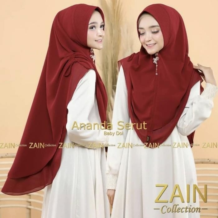 (Expert) Jilbab Hijab Khimar Syari Putih Ananda Serut Pinggir Ceruti 2 Layer