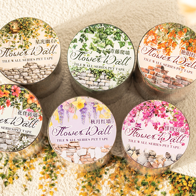 

3rolls Flower Wall Series Handbook Material Masking Tape DIY Collage Calendar Greeting Card