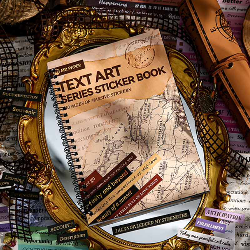 

40pcs/bag Text Art Series Sticker Book Ins Retro Style DIY Handbook Calendar Diary Mug