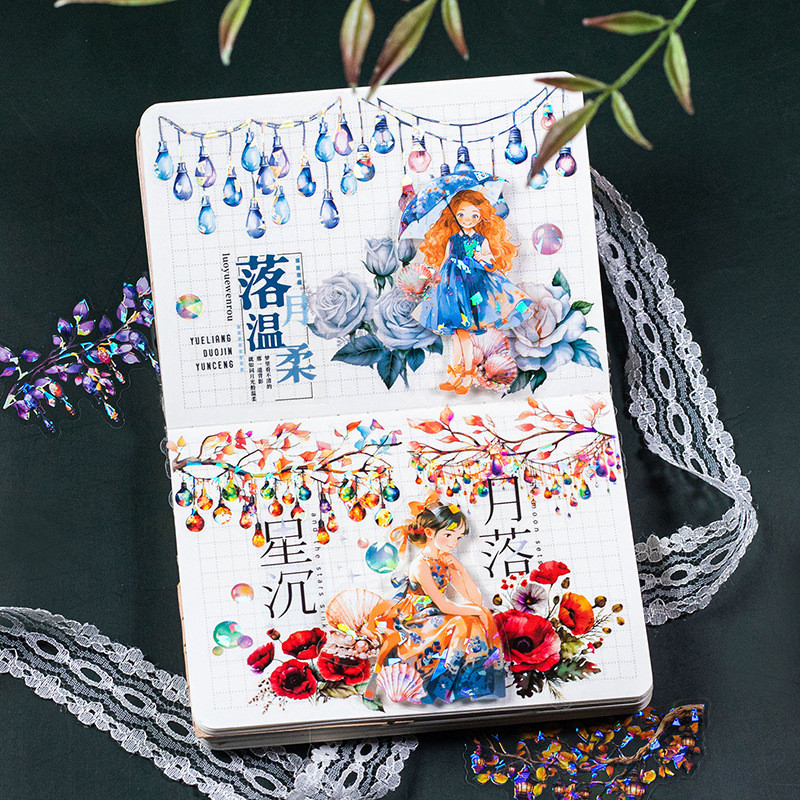 

6Style 12Pcs/pac light decoration scenery shell light stickers for DIY handbook diary