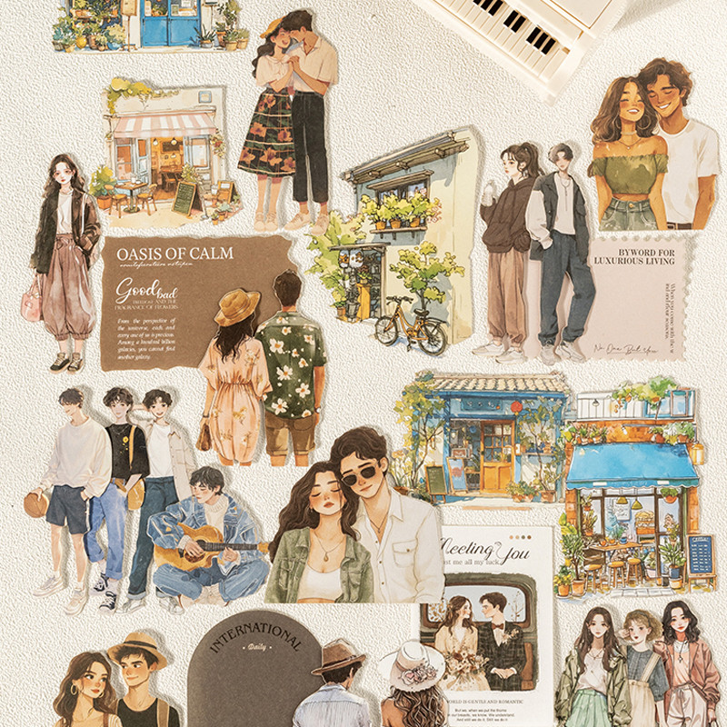 

100pcs/bag Love Guide Series Character Scenery Stickers DIY Handbook Collage Calendar