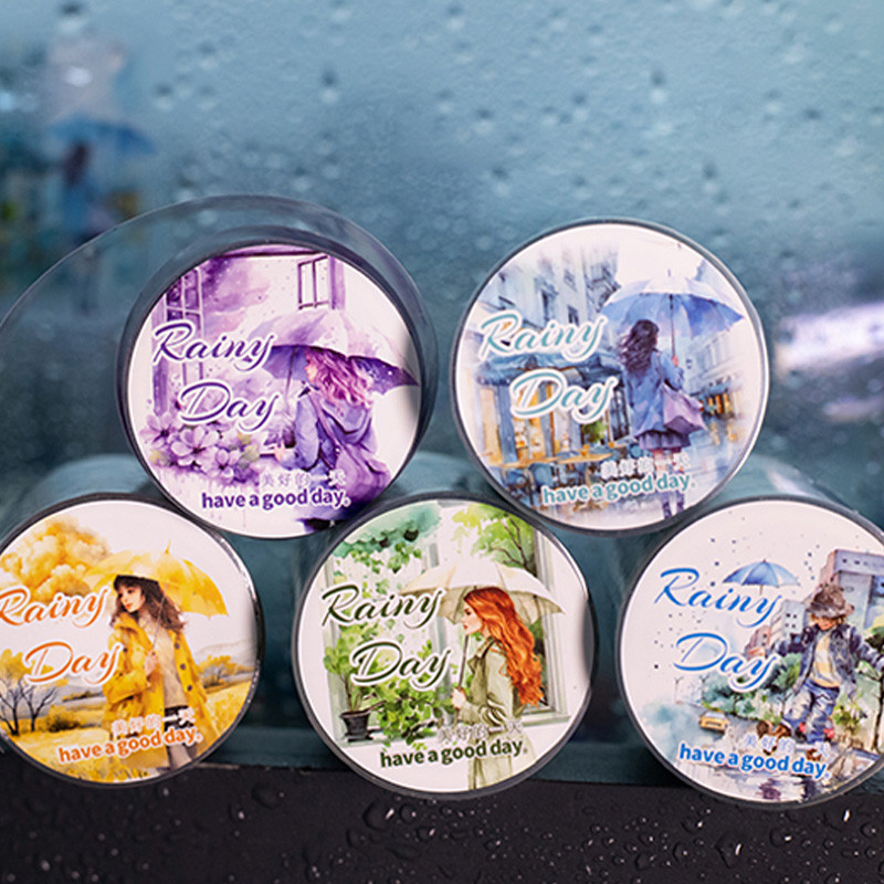 

3Rolls/bag Rainy Day Theme Weather Character Landscape Handbook Tape Masking Tape Handbook