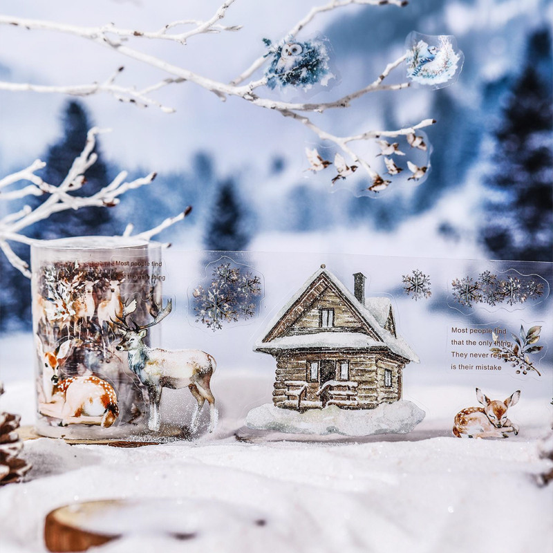 

6Style 1Roll/bag winter forest landscaping die-cut tape DIY material handbook journal card
