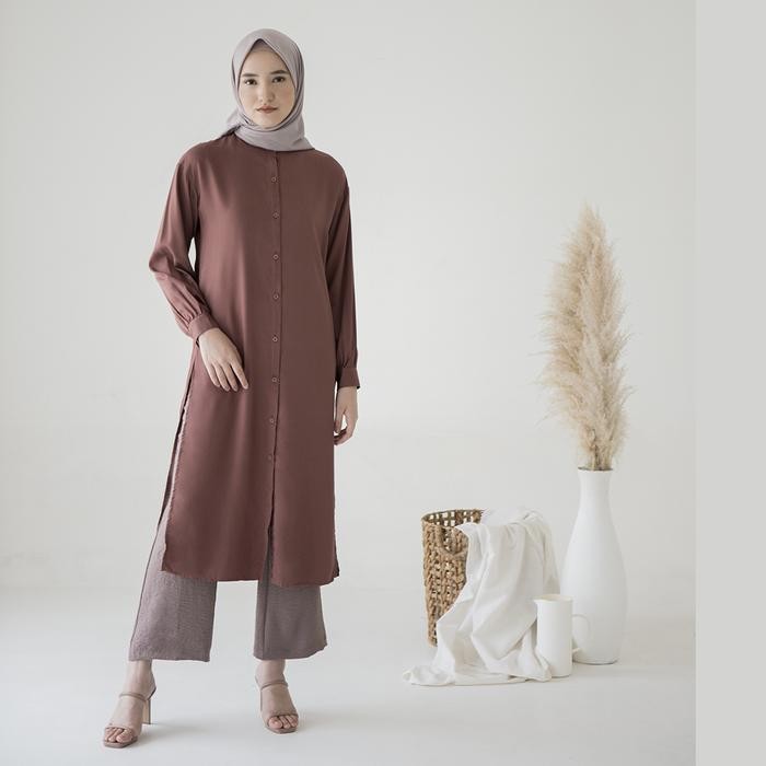 RES2 Tari By Aska Label - Tunik Rayon Kancing Lengan Panjang Warna Hitam, Coksu, Putih,