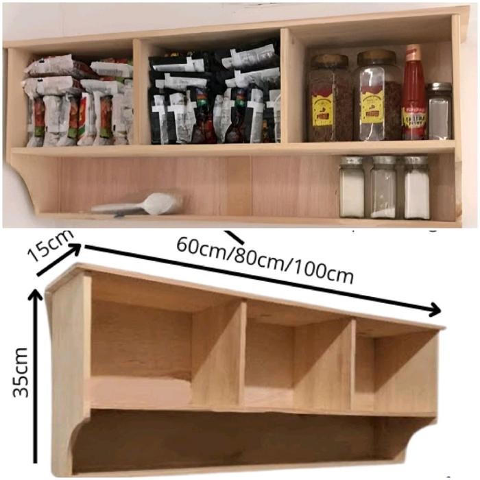 kitchen set atasan, Lemari ambalan dapur, rak bumbu dapur kayu serbaguna