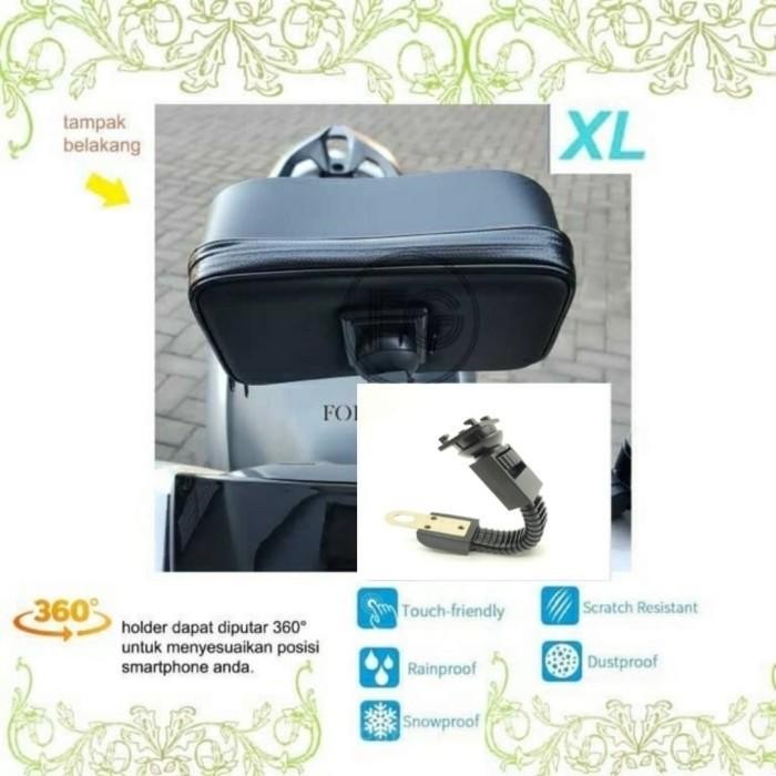 (Allthebest) Holder HP Motor Spion Waterproof + Kanopi Bracket FULL METAL Size XL