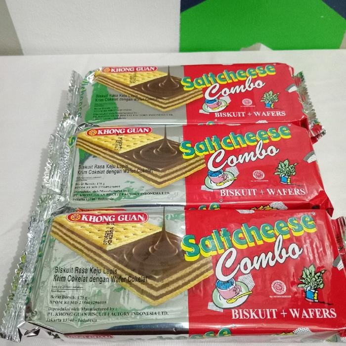 

4ZMI Khong Guan Saltcheese Combo Biskuit + Wafer ,Paket Isi 3Pcs ,Camilan Coklat Krim