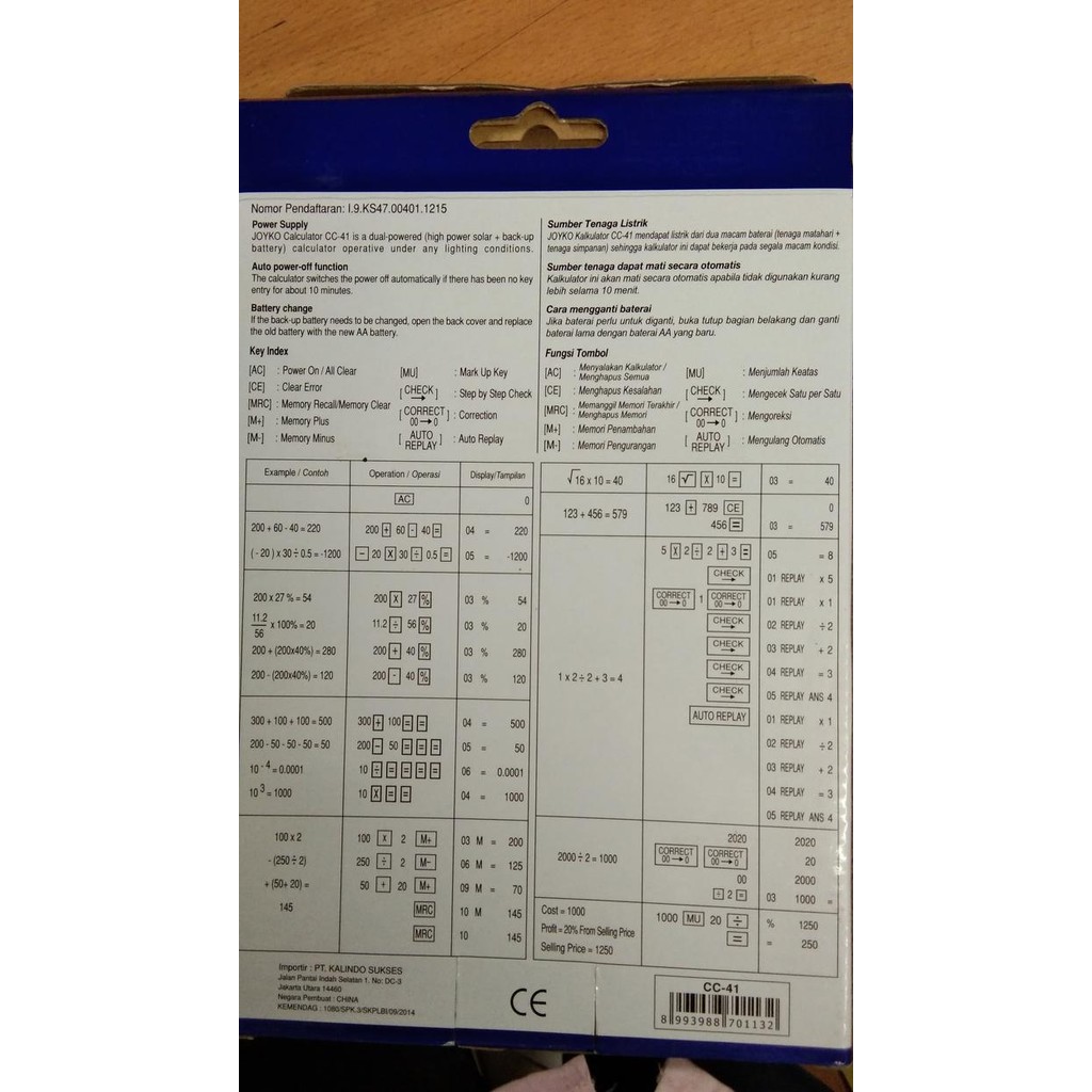 

CALCULATOR CC-41 JOYKO 14DIGIT