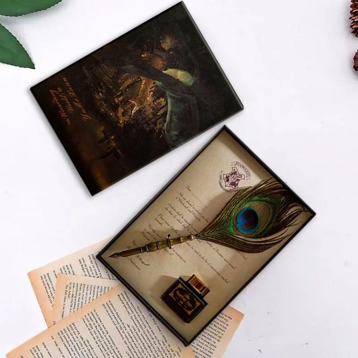 

Pulpen Bulu Stainless Vintage Retro Pena Bulu Set Lengkap