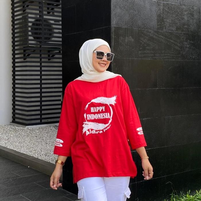 (Allthebest) Baju kaos Merah Putih agustusan Wanita 7 8 Oversized Edisi kemerdekaan Terbaru Aldira