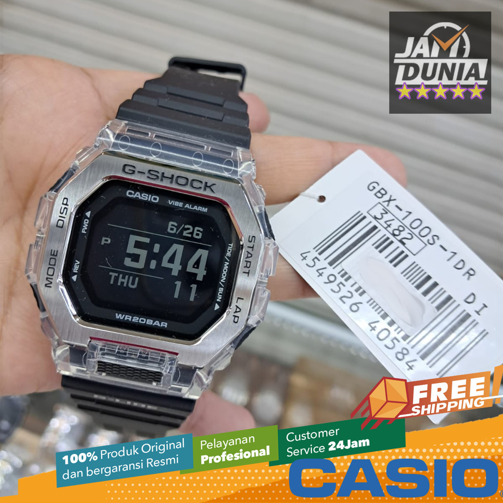 JAM TANGAN PRIA CASIO DIGITAL ORIGINAL BLACK RUBBER G-LIDE BLACK G-SHOCK GBX-100S-1DR G SHOCK GBX 10