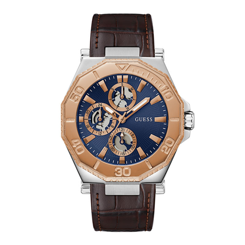 JAM TANGAN PRIA GUESS PRIME ORIGINAL GUESS GW0704G2 0704 GUESS GW0704 KULIT BROWN ROSE GOLD DIAL BLU