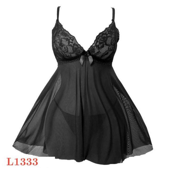 NEW Gaun Malam Sexy L1333 Baju Tidur Dinas Wanita Mini Dress Hitam Transparan