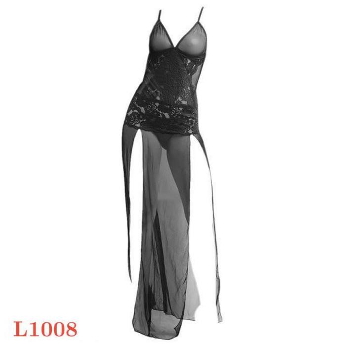 NEW Gaun Malam Sexy L1008 Baju Tidur Dinas Wanita Long Dress Hitam Transparan