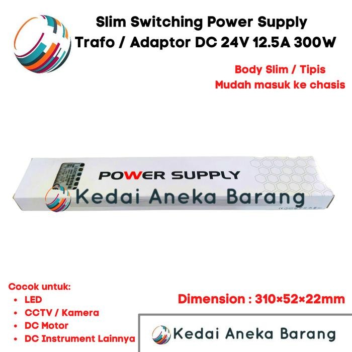 Slim Power Supply Psu Tipis Trafo 24V 12.5A 300W 24 Volt 12.5 Ampere