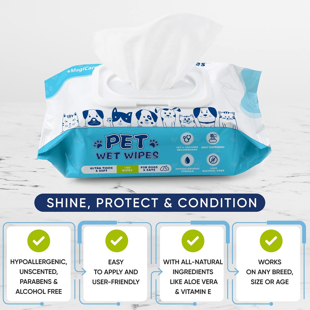 

Dog Wipes, Cleaning and Odor Control Grooming Wipes for Paws, Body and Butt, Great for Puppies and