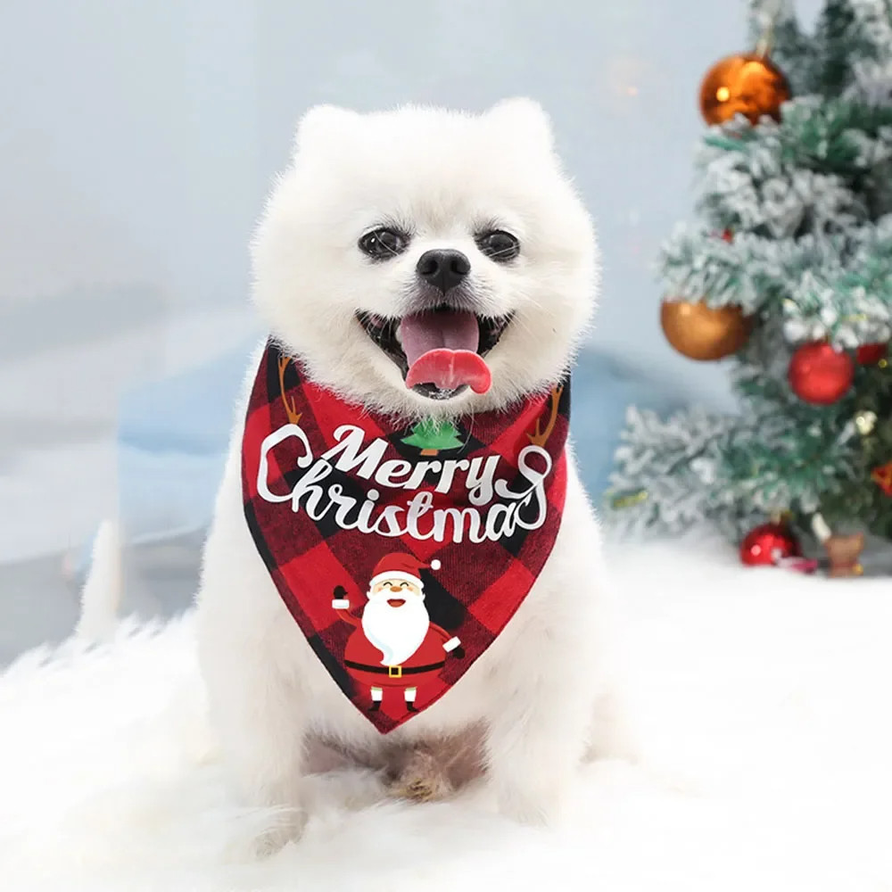 

Dog triangle towel Christmas Bandanas Classic Xmas Thanksgiving Pet Scarf Bibs Kerchief Holiday