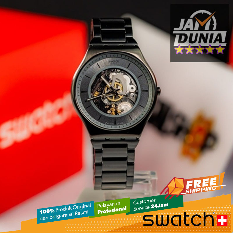 JAM TANGAN PRIA SWATCH ORIGINAL STAINLESS STEEL BLACK SKIN SWATCH SS07B113G SWATCH SS07B 113G JAM PR