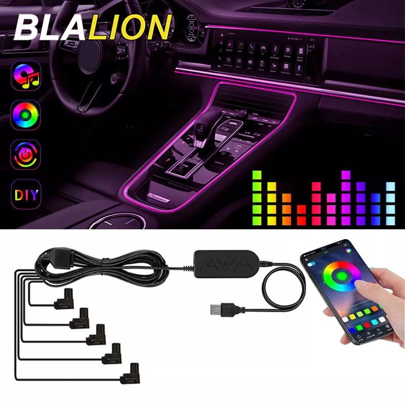 Terlaris, BLALION Strip Serat Optik Mobil RGB Lampu Suasana Aplikasi