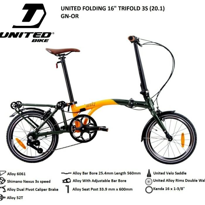 Sepeda Lipat United Trifold 3S Folding Bike 16 Inch