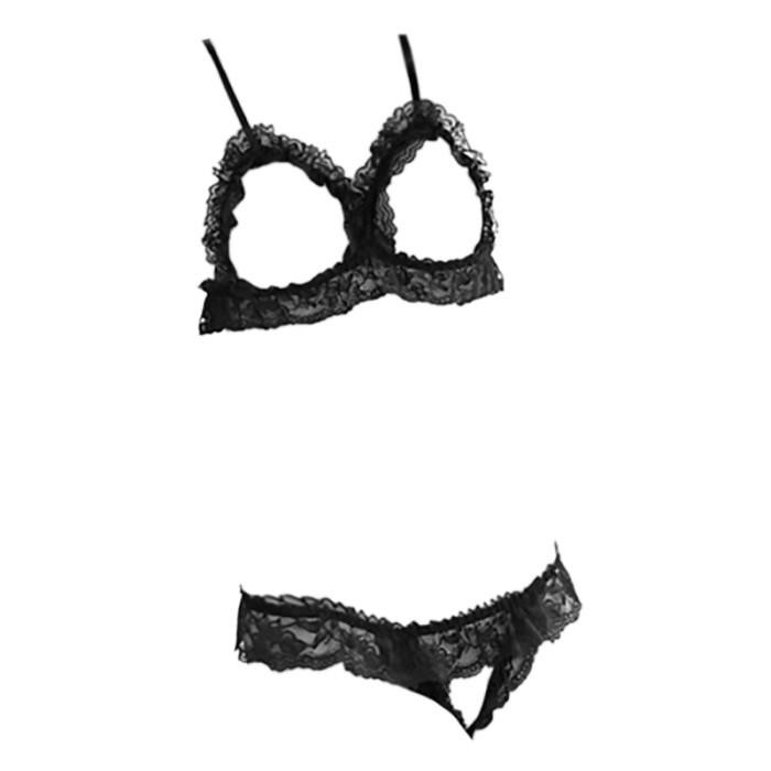 NEW B016 Bra Set Bralette Sexy Lingerie Wanita Seksi BH CD Terbuka Hitam Renda