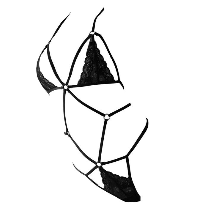 NEW L1258 Set Pakaian Dalam Wanita BH Bra Bralette Halter Sambung CD Hitam Lace Motif Bunga