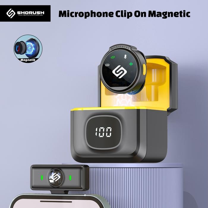 Shorush J6 Single Wireless Microphone Magnetic Clip On Mic Lavalier Microphone HP Plug & Play