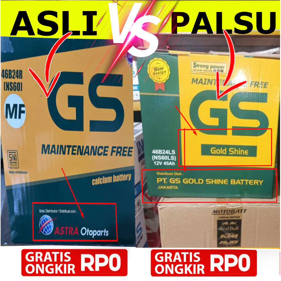 Aki Kering GS NS60 / 46B24R GS MF Astra Otoparts Original Bukan GS KW GS Gold Star Original Asli 100