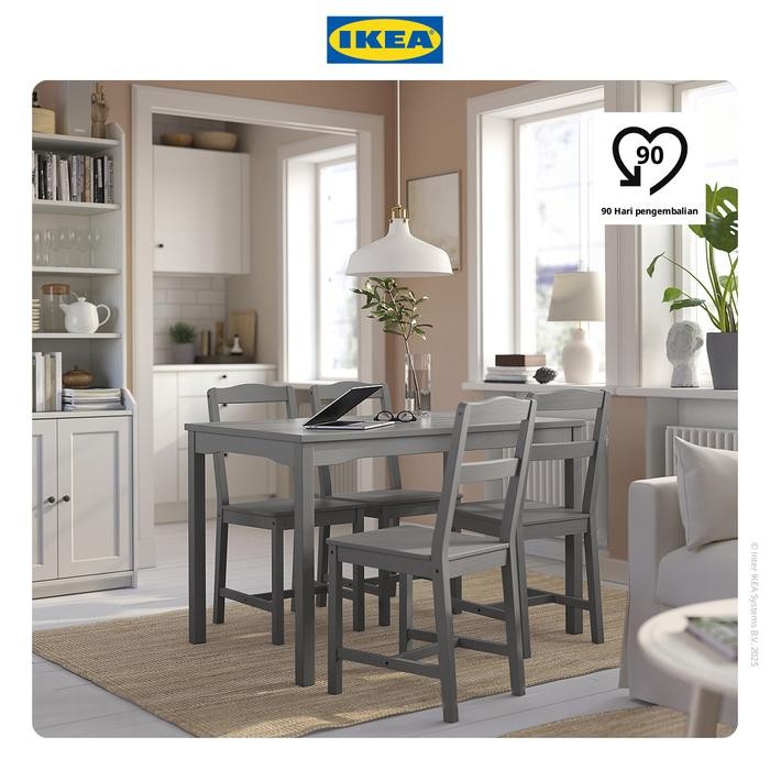 NEW IKEA HAUGA Meja Makan Minimalis Abu-Abu/Veneer Kayu 118x74cm