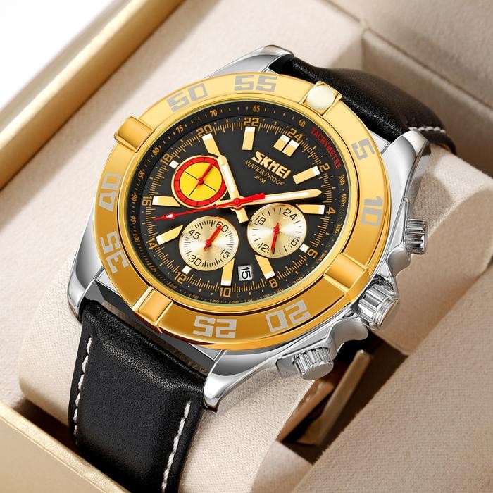 Jam Tangan Pria Analog Chronograph Tali Kulit Skmei 9322