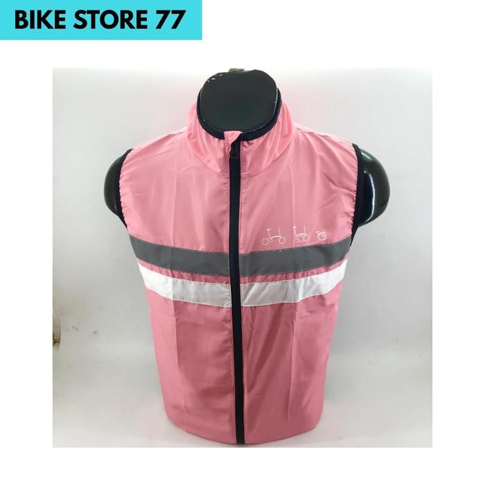 Vest Sepeda Lipat Windbreaker Rompi sepeda lipat brompton Pink Strip