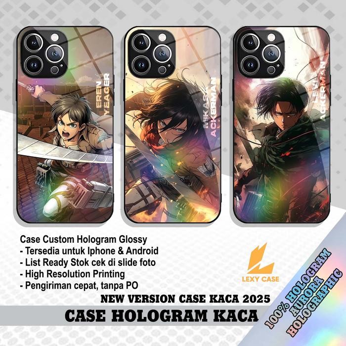 Casing Hologram Kaca Premium for Iphone G32X AOT Hardcase Glossy Miror Casing Custom Silikon